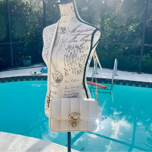 Coach Studio Chalk White Quilted Leather Brass Hardware Shoulder Bag Crossbody - Picture 1 of 15